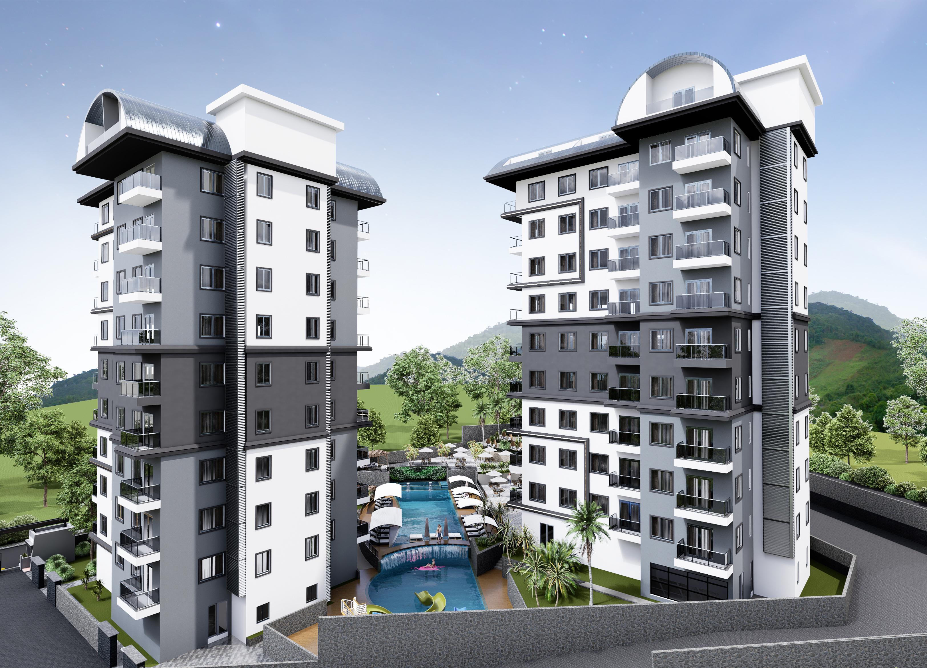 CARMEL TWINS New Project with 1+1 apartments and 2+1 duplexes in Avsallar, Alanya